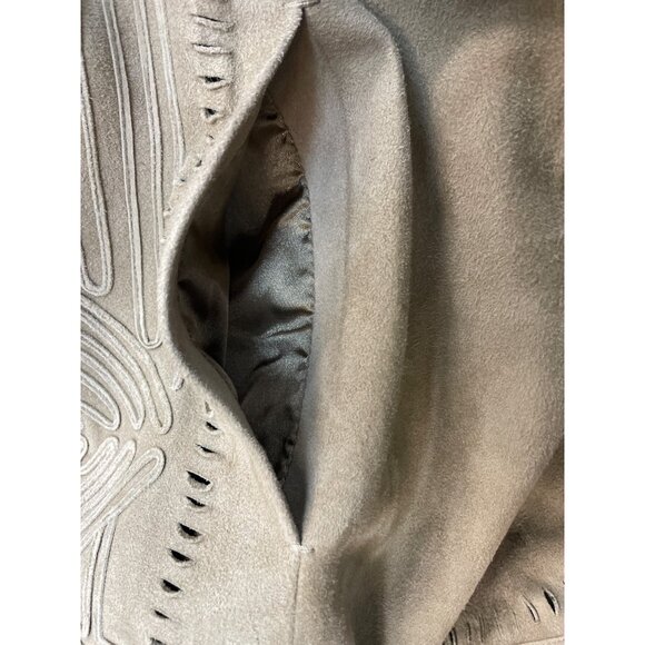 Elie Tahari Women's Brown Suede Leather Tribal Design Long Sleeve Coat Sz M - Picture 4 of 7